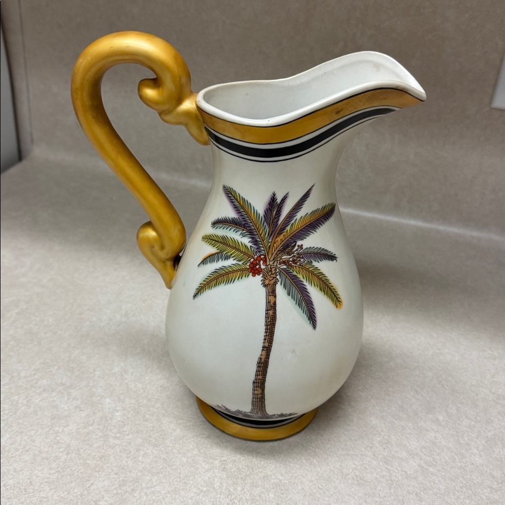 Tropical Ceramic Pitcher with Gold Handle - Picture 2 of 3